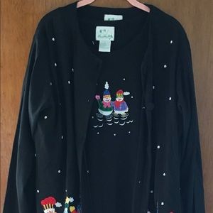 QF Black Christmas Holiday Snowman Midi or Maxi Long Dress with Jacket Large
